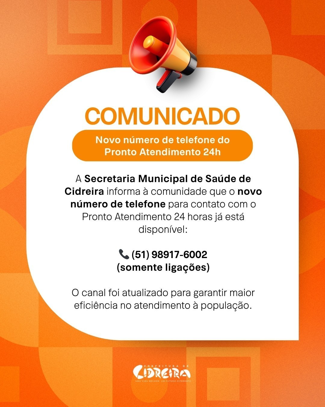 Novo número de telefone do Pronto Atendimento 24h